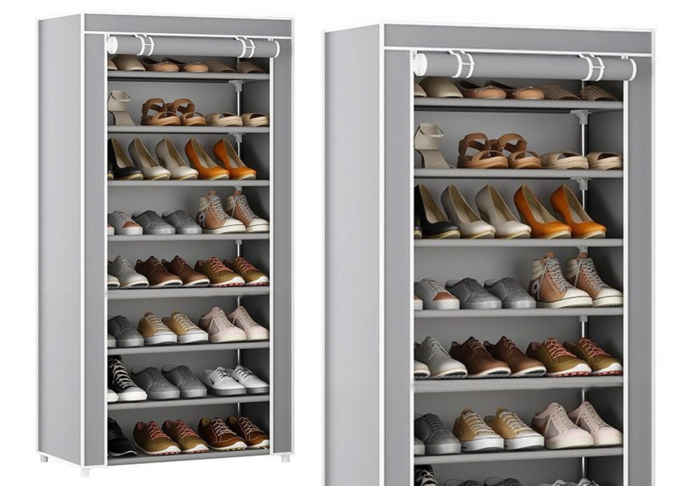 8-tier shoe rack organizer for closet, dustproof cover, gray (2)