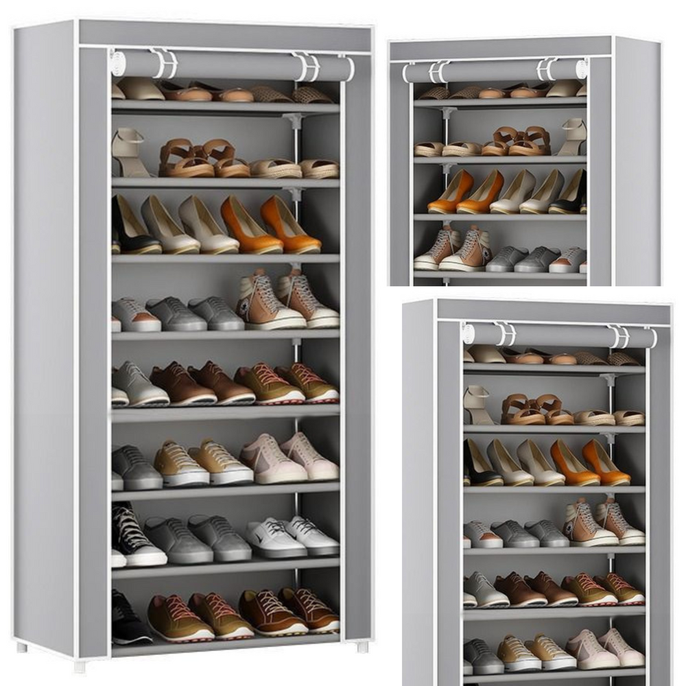 8-tier shoe rack organizer for closet, dustproof cover, gray