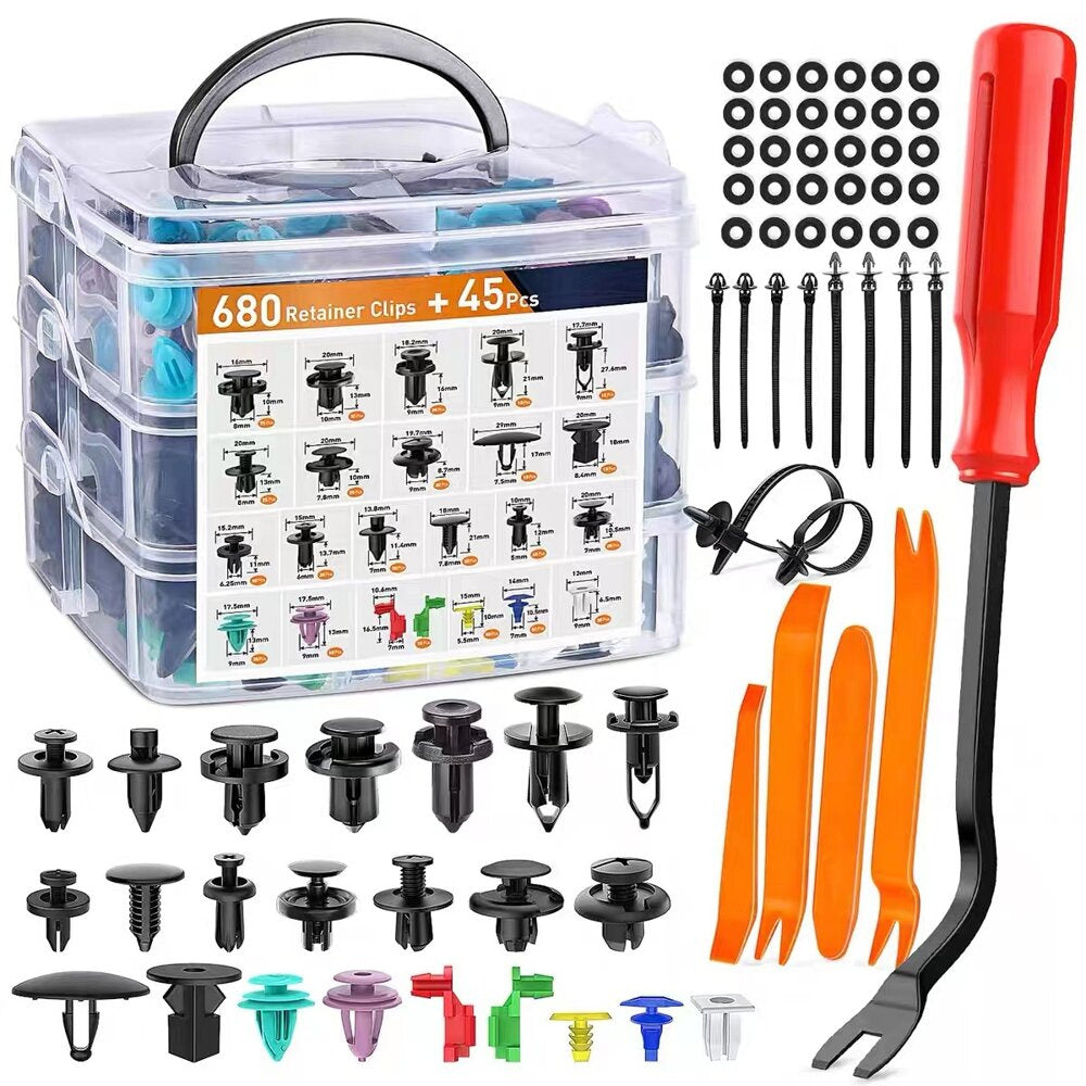 Set of auto fasteners in organizer, 23 sizes, 680 pieces