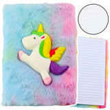 Plush-lined notebook with a colorful 3D unicorn