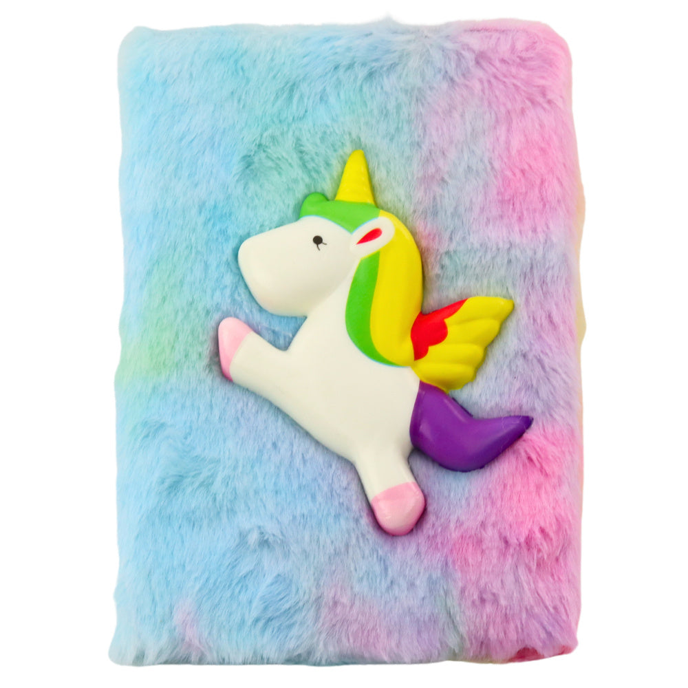 Plush-lined notebook with a colorful 3D unicorn (3)