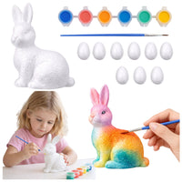 Easter set, 9-piece styrofoam eggs, painted rabbit figurine