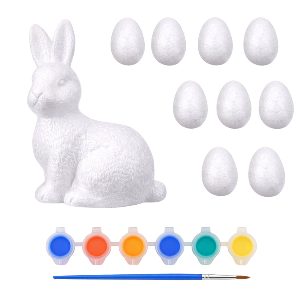 Easter set, 9-piece styrofoam eggs, painted rabbit figurine (4)