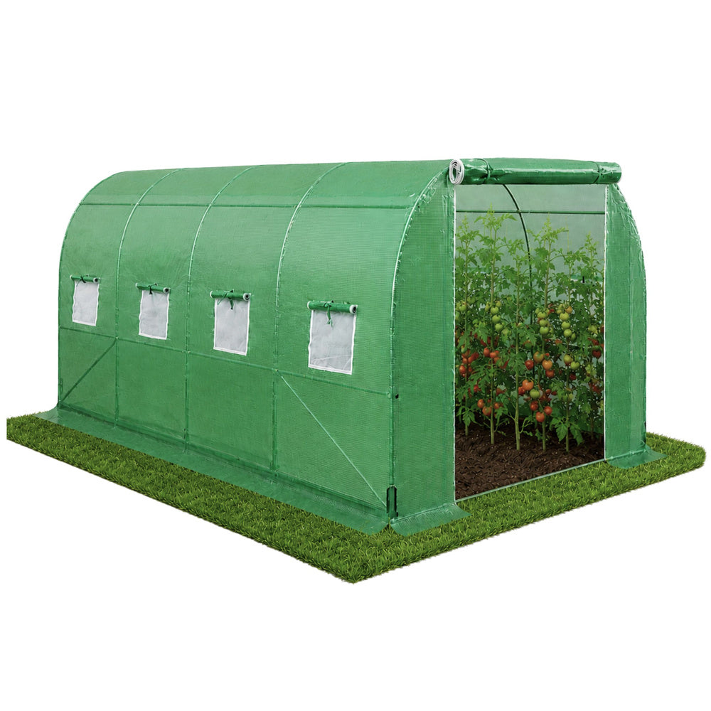 Tunnel greenhouse for vegetables, windows, green, UV-resistant, 4.5x2x2 m 9m² (2)