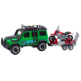 Off-road vehicle set with tow truck and motorcycle, lights and sounds, green (2)