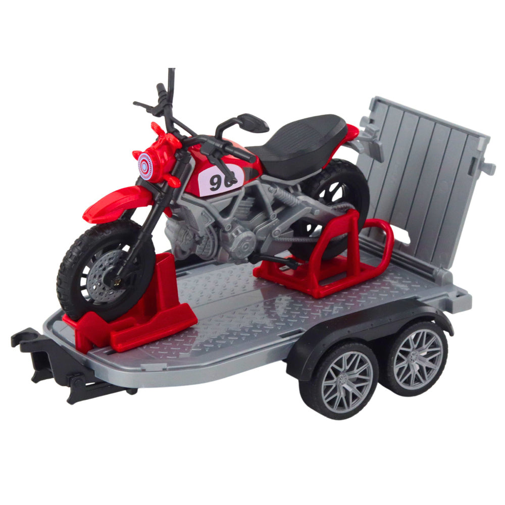 Off-road vehicle set with tow truck and motorcycle, lights and sounds, green (4)