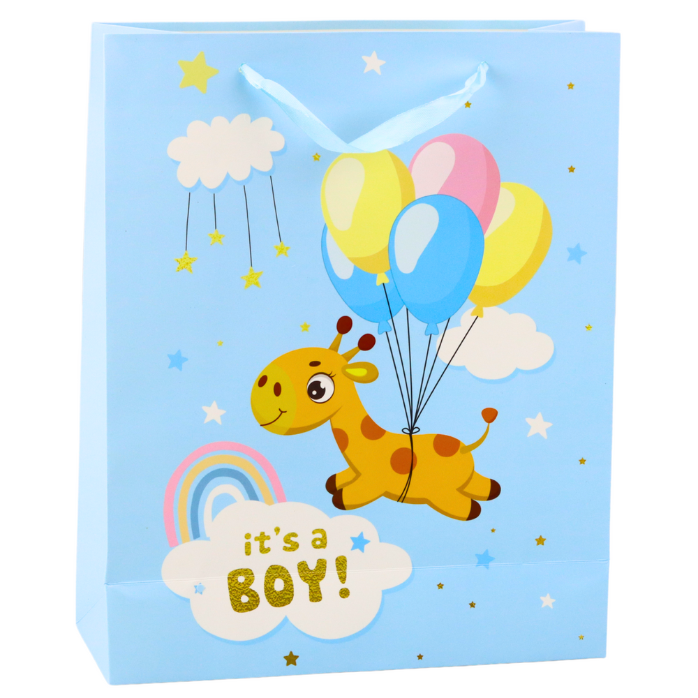 It's a Boy Giraffe Gift Bag Blue 32 x 26 x 10 cm