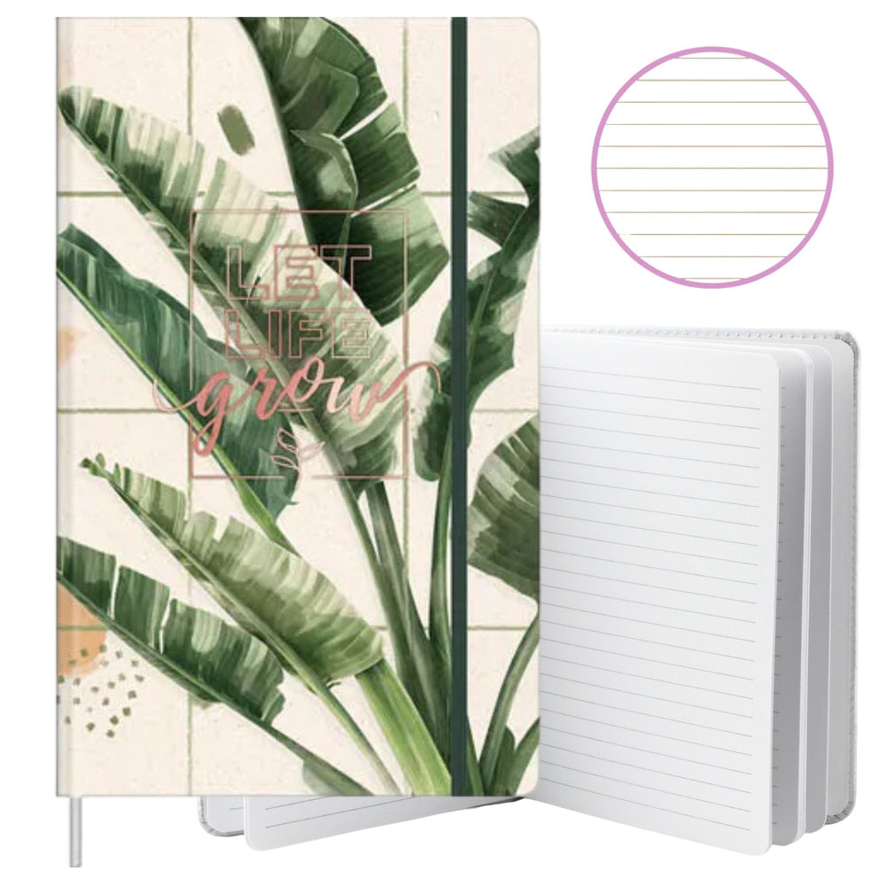 Notebook planner, lined, banana leaves, eraser, A5, 80 sheets