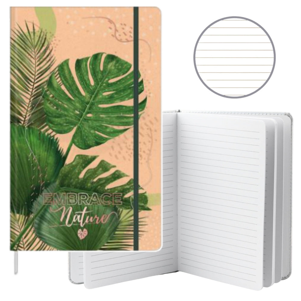 Notebook planner, lined, Monstera leaves, eraser, A5, 80 sheets