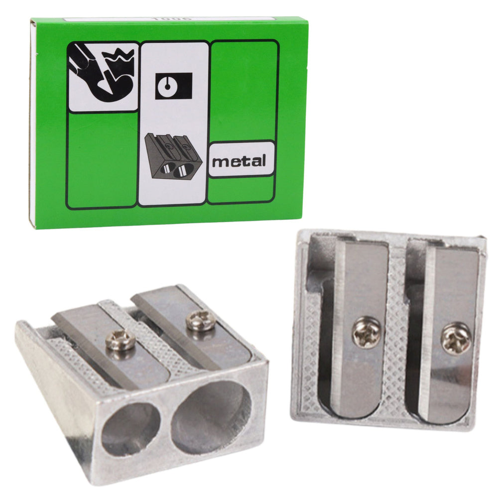Double metal sharpener for thick and thin colored pencils