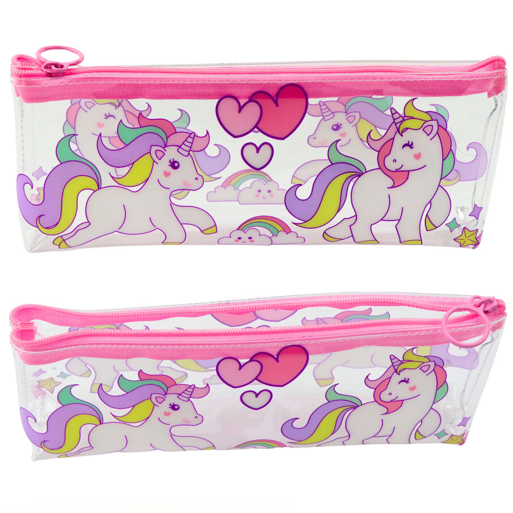 Pencil case for girls, transparent, transparent unicorns