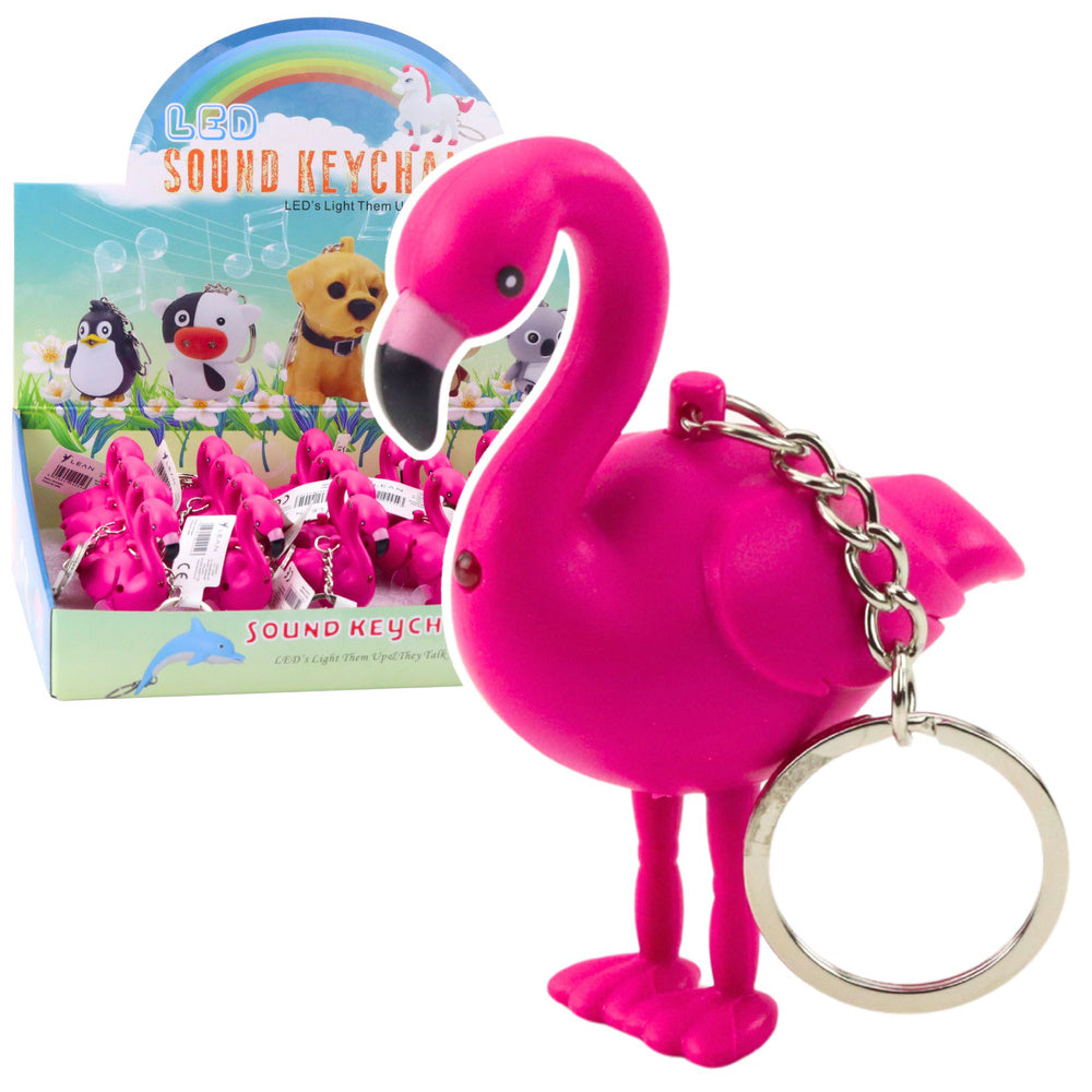 Flamingo Backpack Keychain LED Sounds Pink