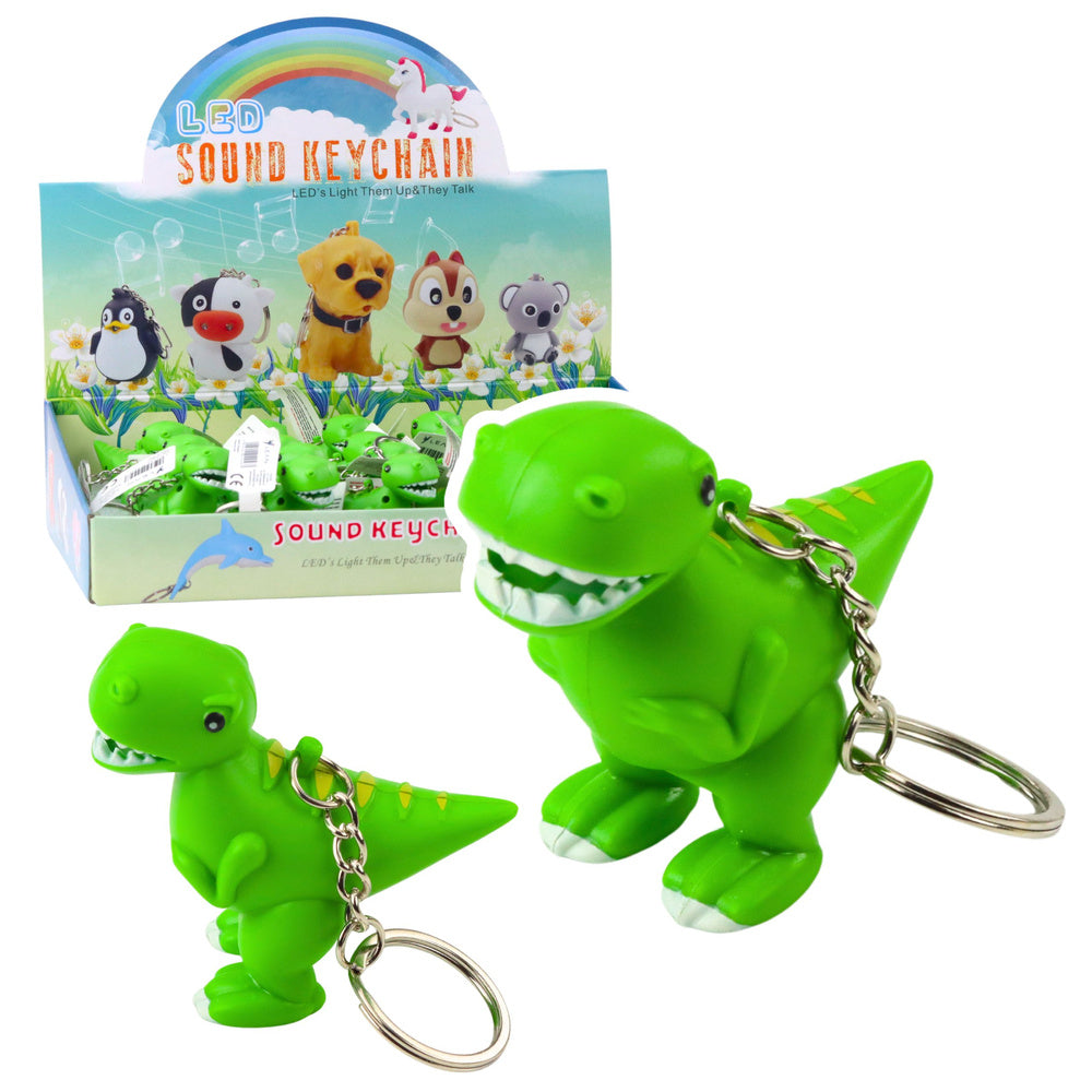 Dinosaur Backpack Keychain LED Flashlight Sounds Green