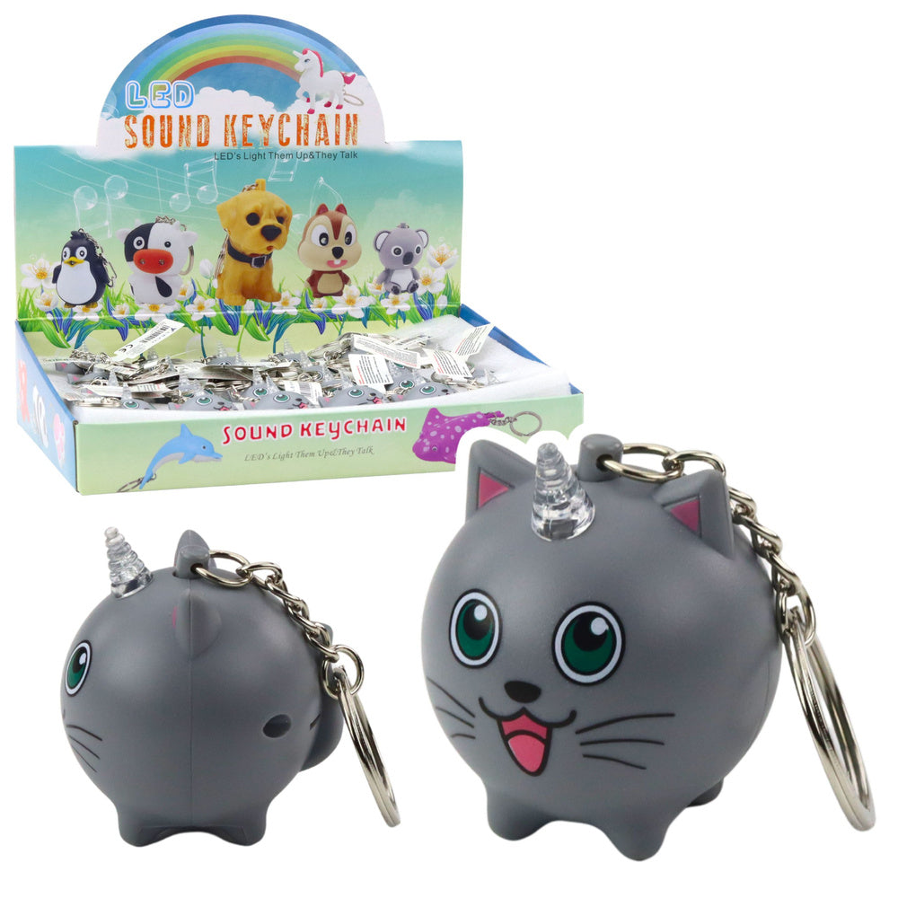 Backpack keychain kitten unicorn horn LED sounds gray