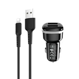 Borofone - Car charger 2x USB, Lightning cable included, black – packaging