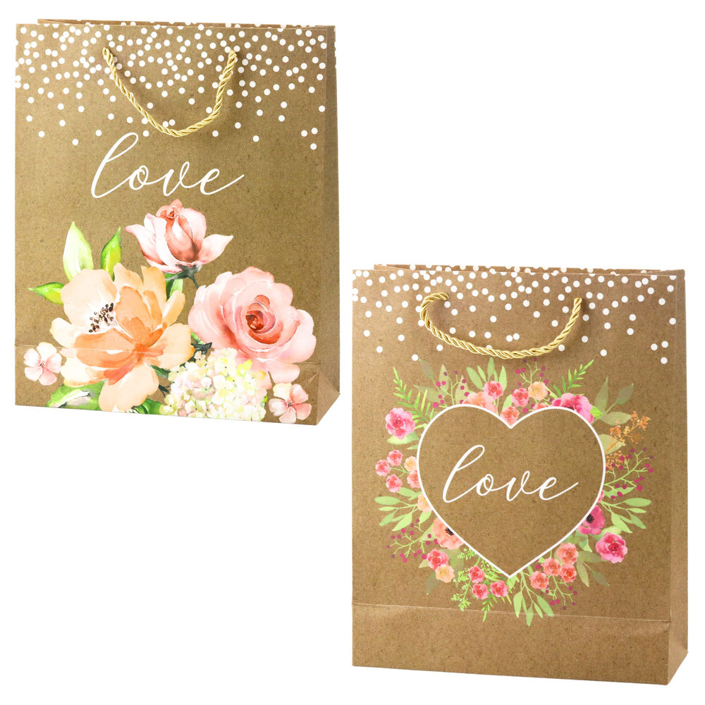 Gift bag "Love" inscription flowers glitter 32 x 26 x 10 cm