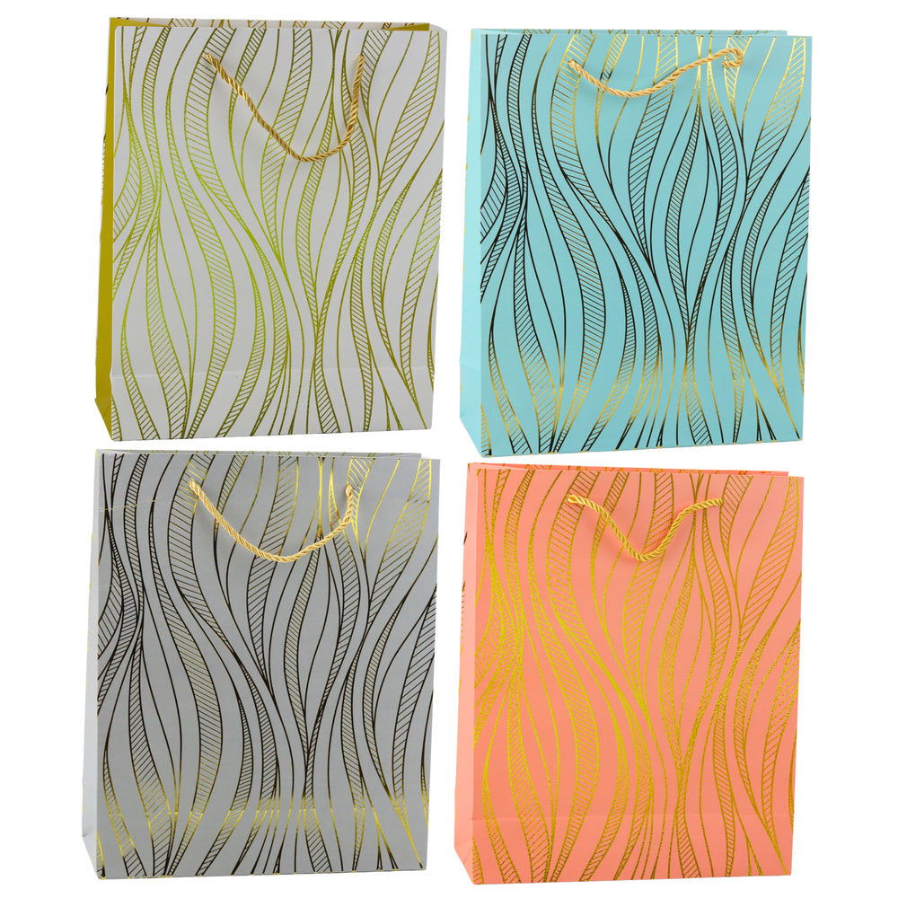 Paper gift bag wavy lines gold 32 x 26 x 12 cm