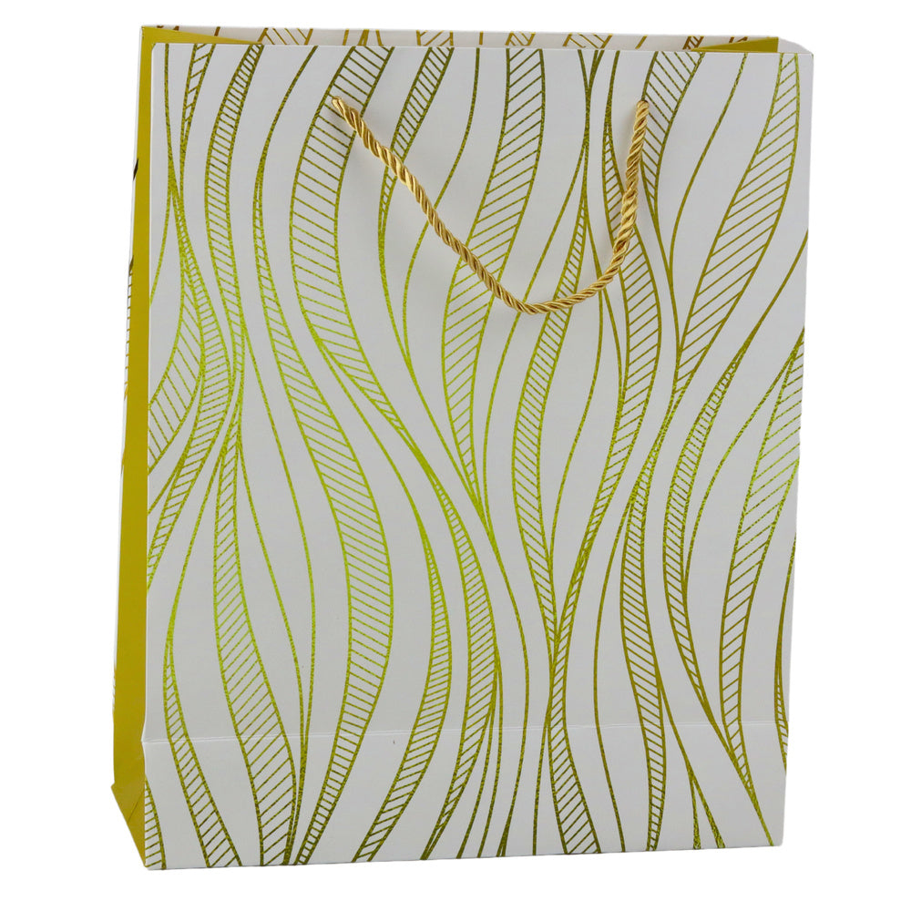 Paper gift bag wavy lines gold 32 x 26 x 12 cm (2)