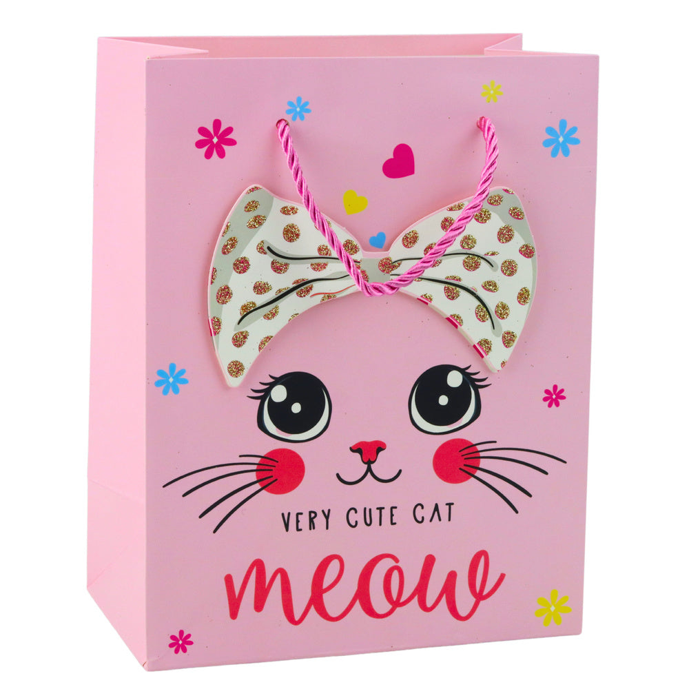 Paper gift bag with cats, glittery, pink, 23 x 18 x 10.5 cm (2)