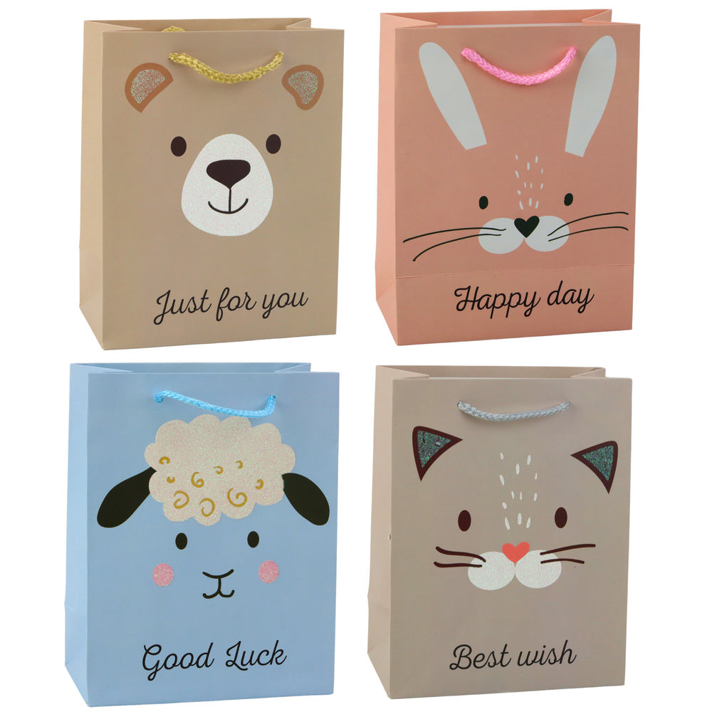 Glitter paper gift bag with animal motifs, 23 x 18 x 10.5 cm