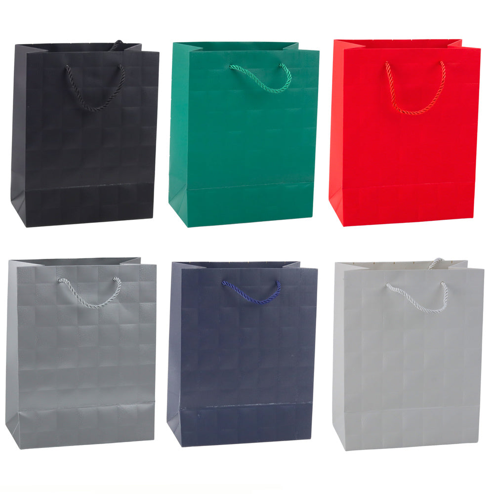 Elegant gift bag with embossed squares, 23 x 18 x 10.5 cm
