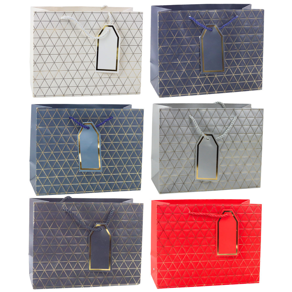 Geometric gift bag with gold lines, 23 x 18 x 10 cm