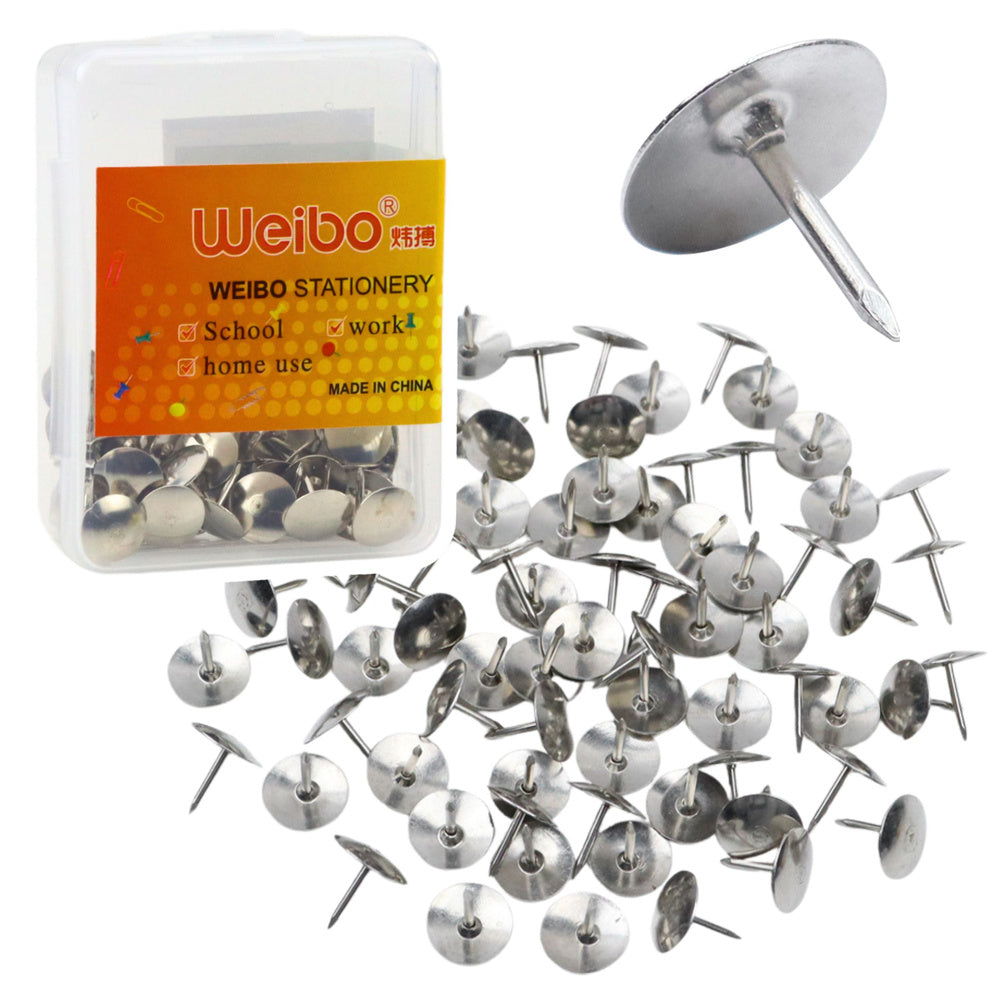 Flat-head thumbtack set for office and school, silver, 40 pieces