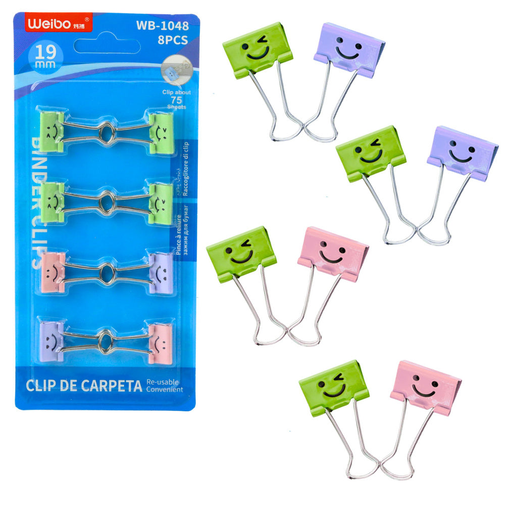 Set of colorful smiley paper clips, 8 pieces, 19 mm