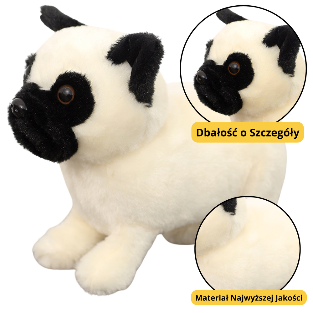 Plush toy stuffed animal pug dog white 19cm