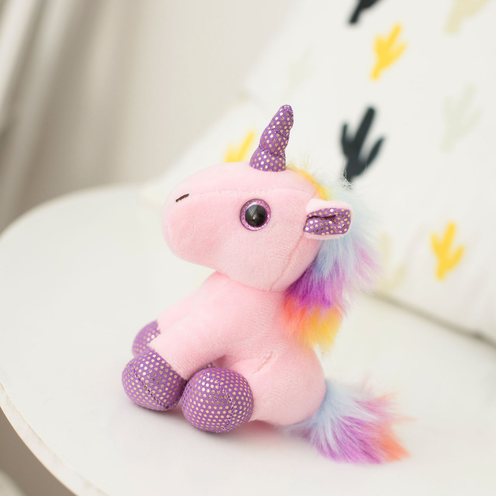 Plush unicorn keychain metal ring pink 12cm (2)