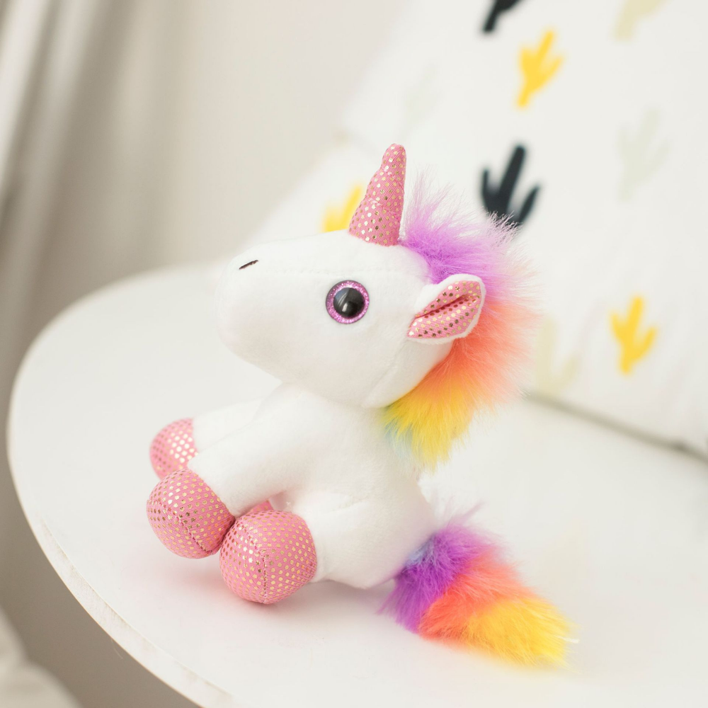 Plush unicorn keychain, metal ring, white, 12cm (2)