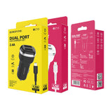 Borofone - Car charger 2x USB, Lightning cable included, black – packaging