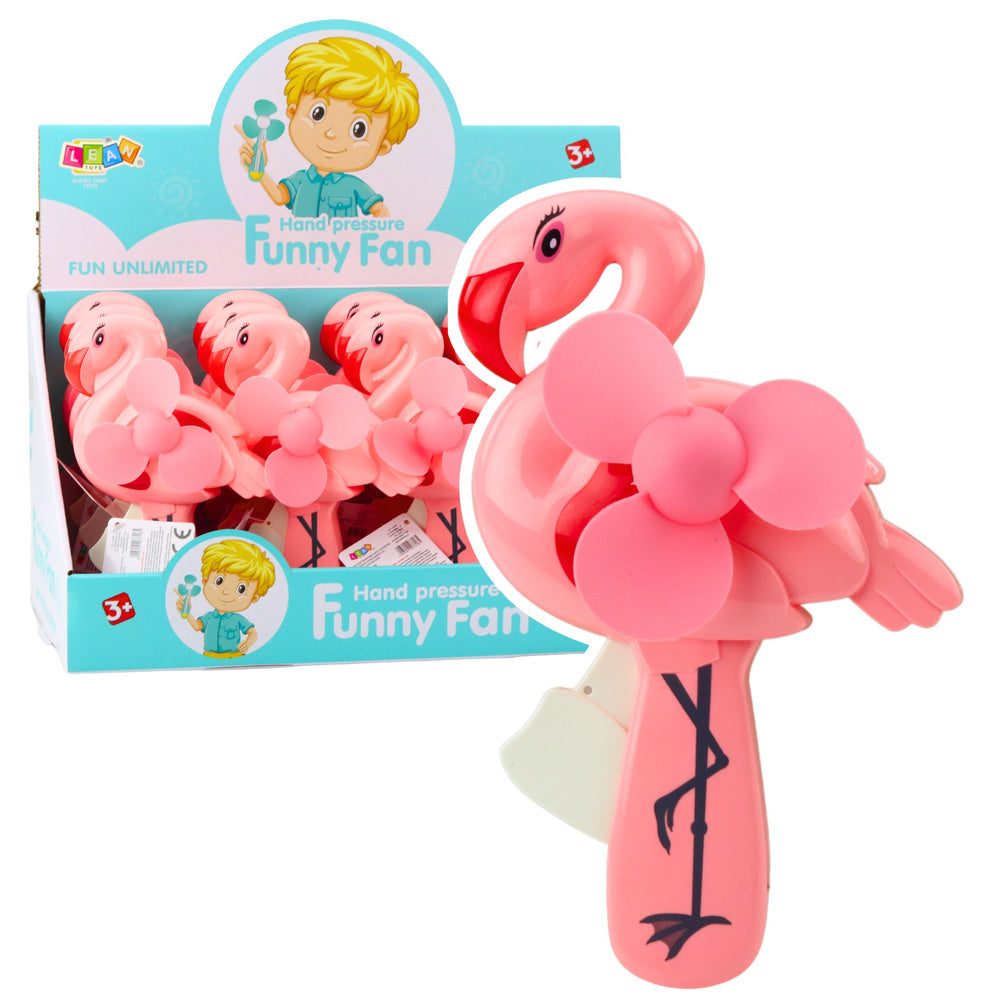 Mechanical handheld fan with pinwheel for children, flamingo, pink