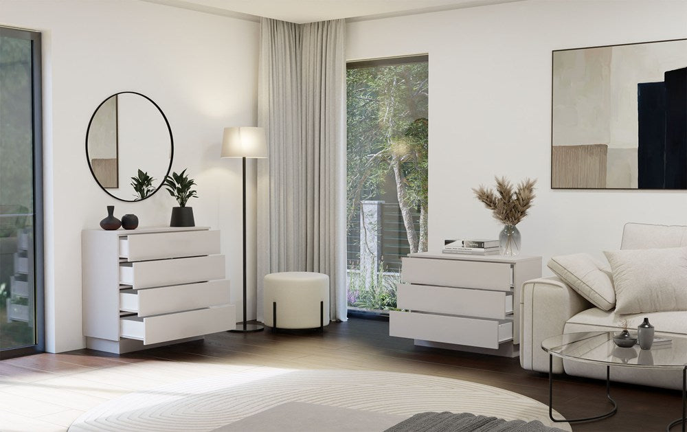 Kommode AMBER 3S Schrank 3 Schubladen für Schlafzimmer Wohnzimmer KASCHMIR Beige – Produktabbildung 2