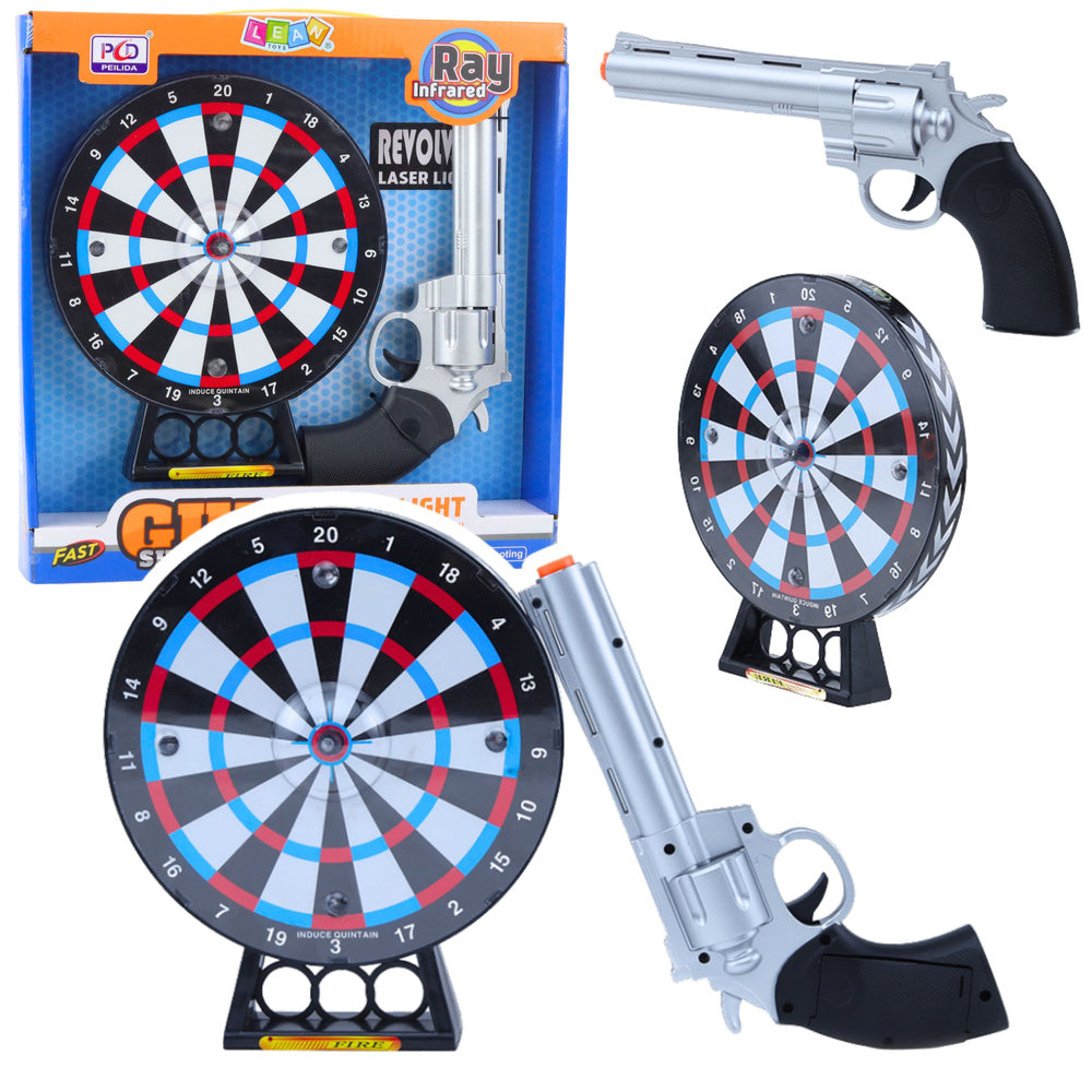 Laser revolver pistol set with target shooting game, lights and sounds