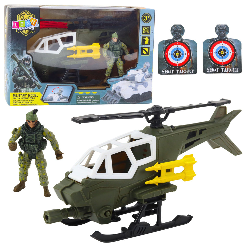 Military set: military helicopter, soldier figure