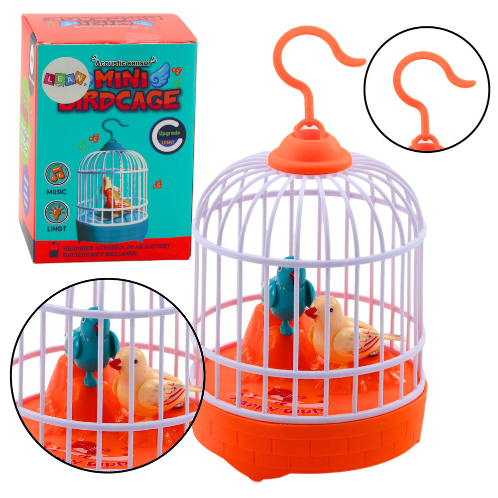 Battery-operated birdcage light with orange sound