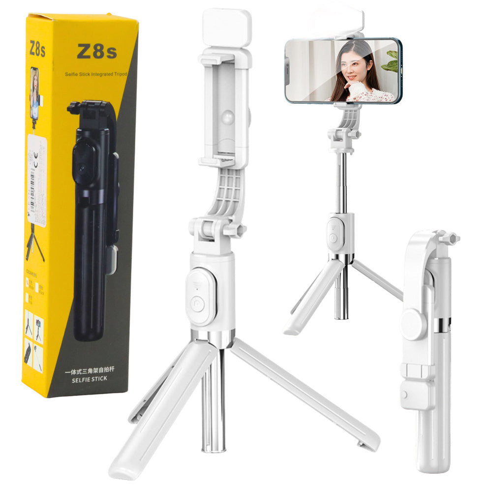 Selfie stick, tripod, phone remote, Bluetooth mount ZS8, white