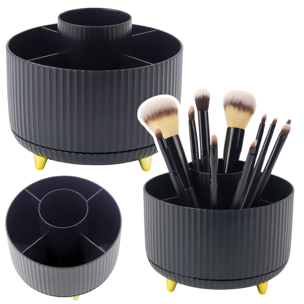 360° rotating cosmetic brush organizer with 5 compartments, black