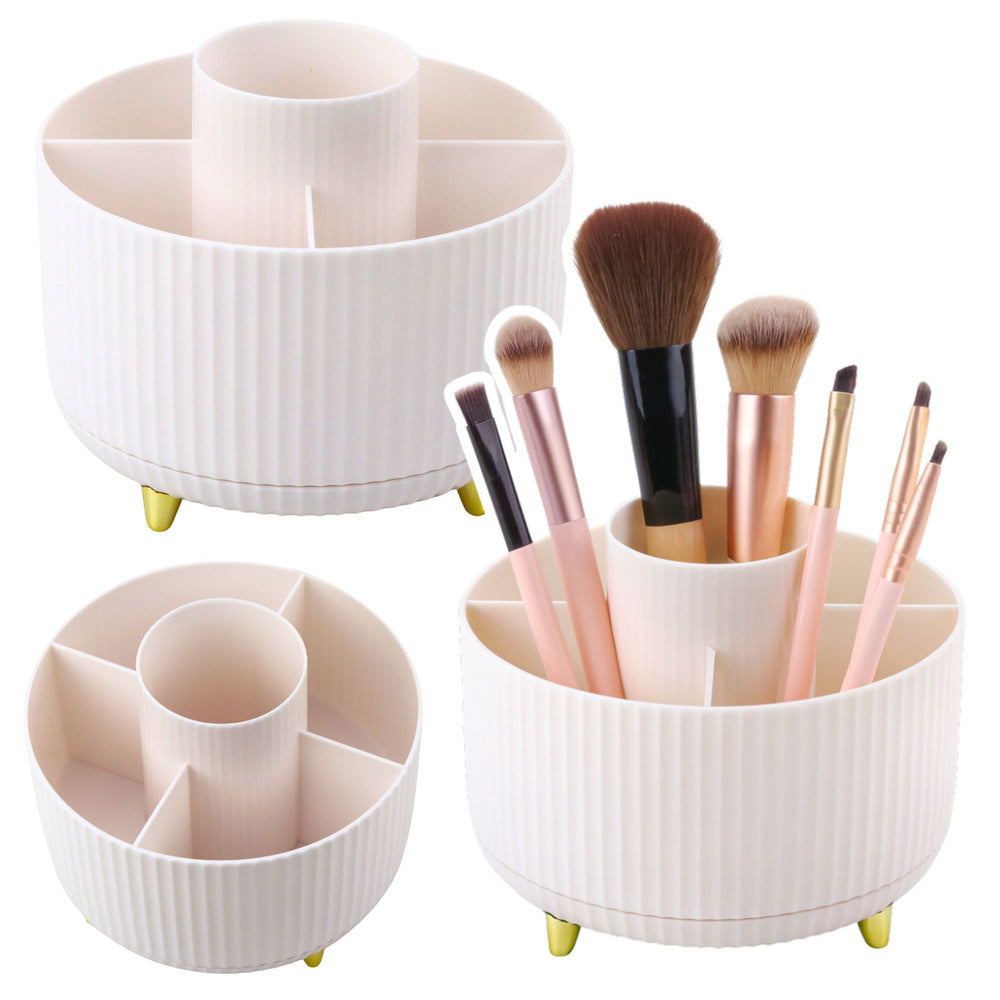 360° rotating cosmetic brush organizer with 5 compartments, white