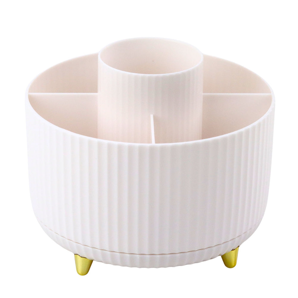360° rotating cosmetic brush organizer with 5 compartments, white (2)