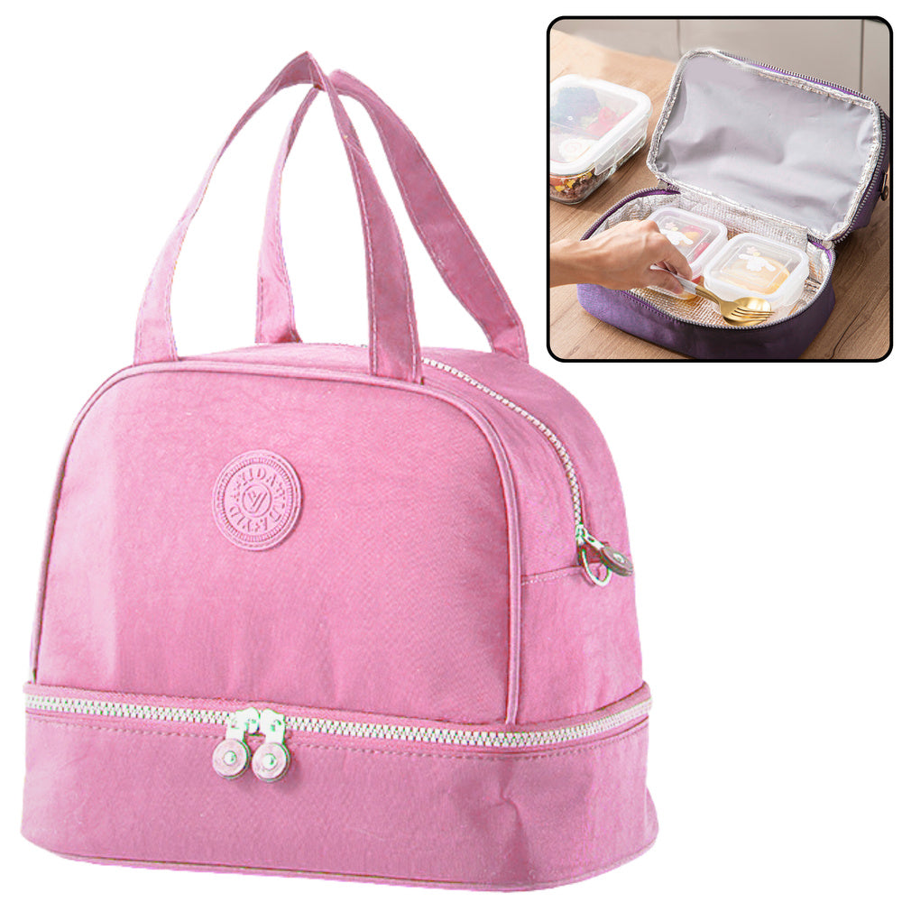 Thermal insulated breakfast bag with adjustable strap, pink, 27 cm