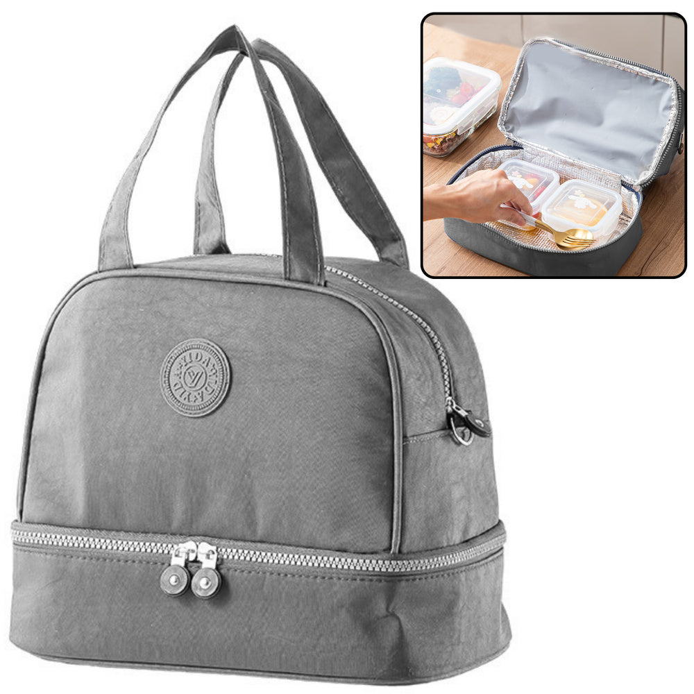 Thermal insulated breakfast bag with adjustable strap grey 27cm