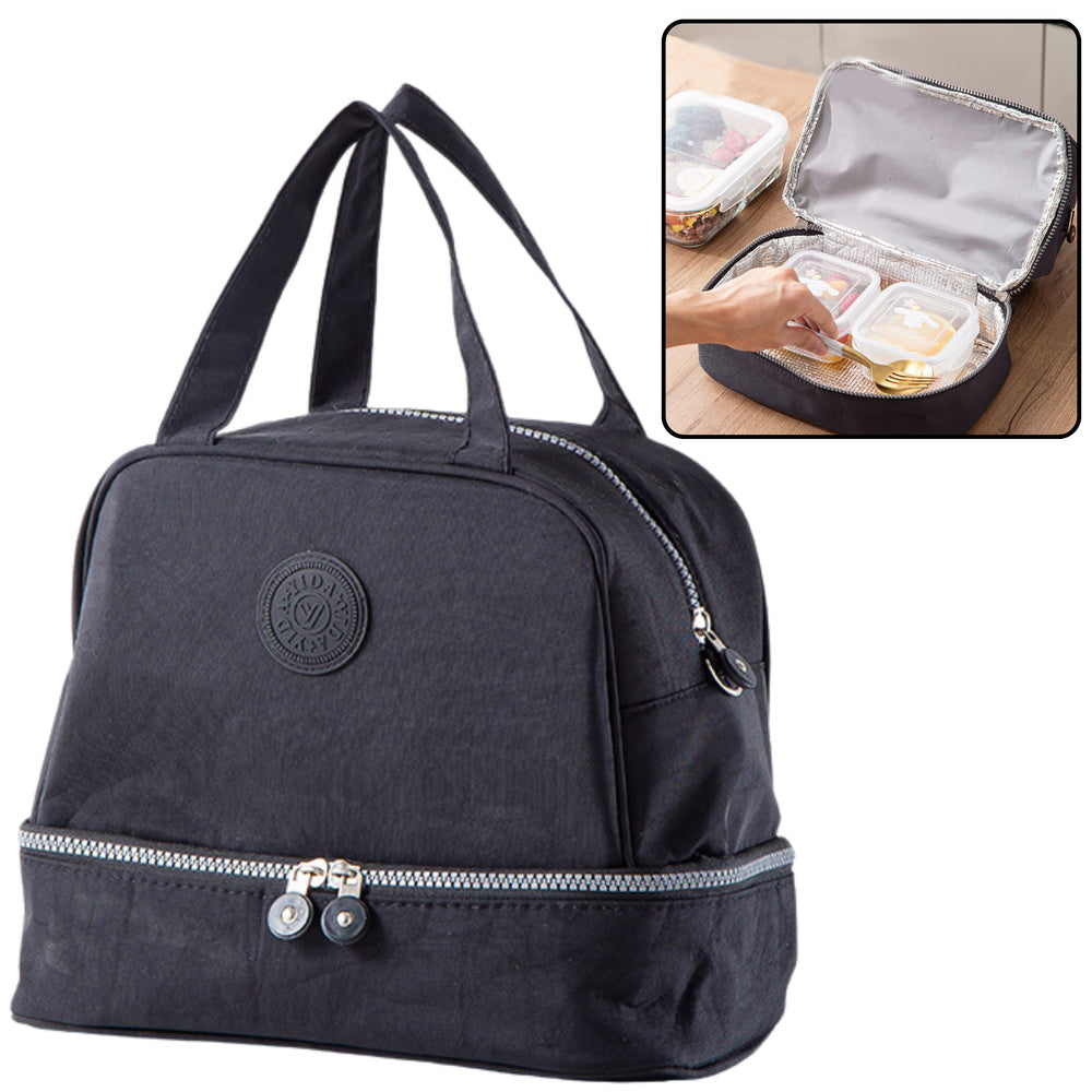 Insulated breakfast bag with adjustable strap, black, 27 cm