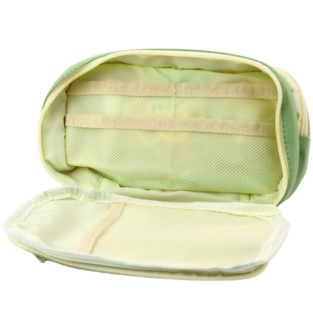 Pencil case for school, two compartments, with spacious pockets, green, 22 cm (2)
