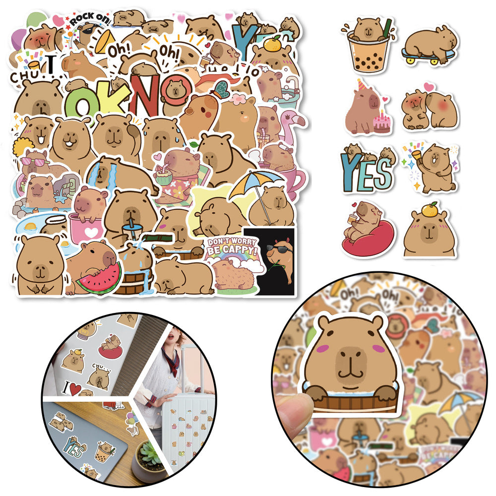 Capybara paper sticker set, various designs, 100 pieces