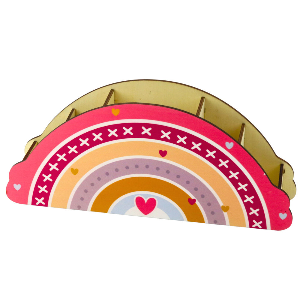 Wooden desk organizer for kids, rainbow pink (2)