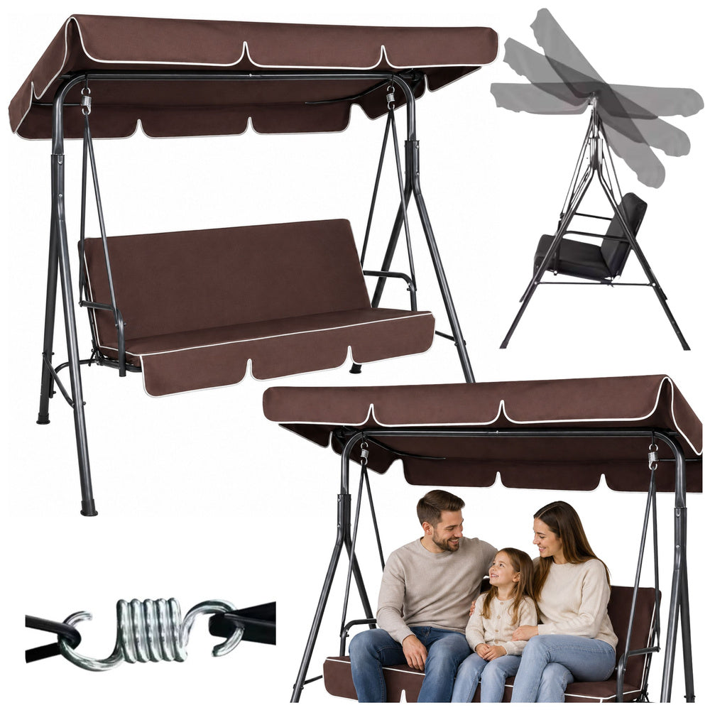 Three-person garden swing swing cushion mattress brown