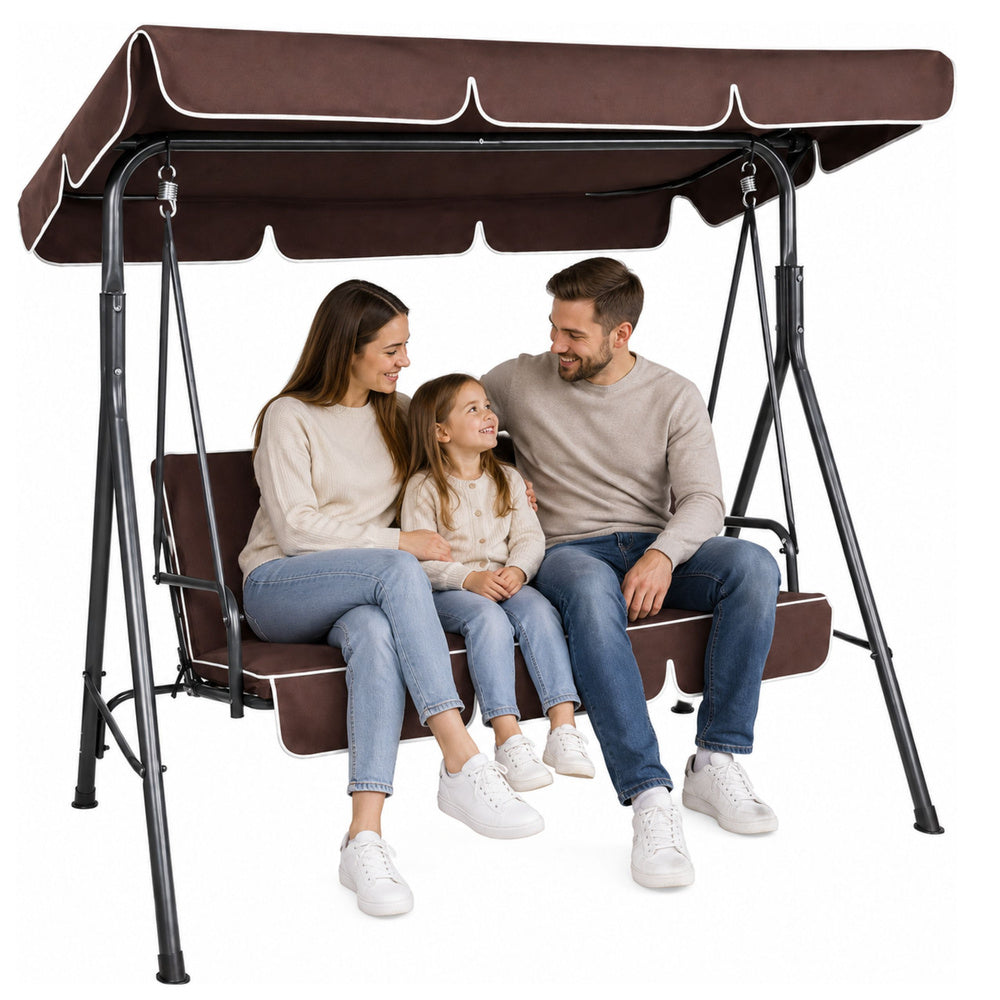 Three-person garden swing swing cushion mattress brown (2)