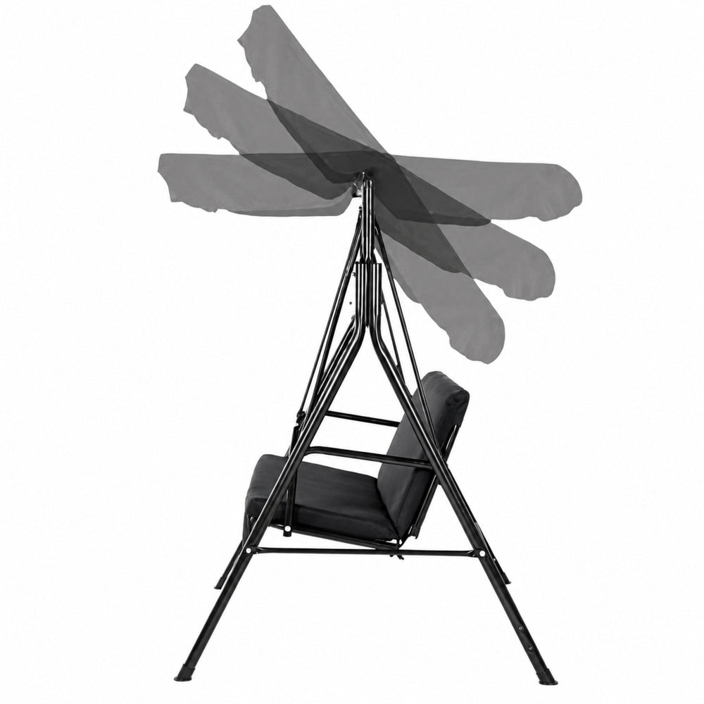 Freestanding three-seater garden swing with mattress, grey (2)